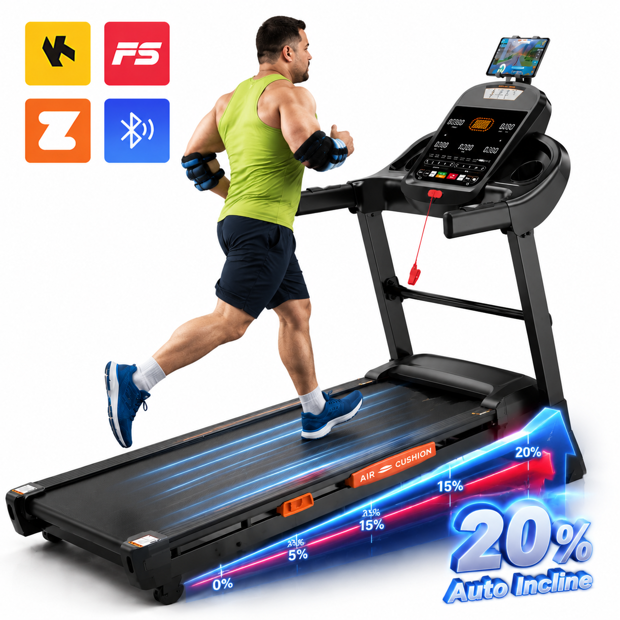 AQUGOKS 5HP Folding Treadmill for Home, Treadmill with 20 Levels Auto Incline, 12MPH Exercise Treadmill 400LBS Capacity, Foldable Treadmill with APP Control, 105 Programs, Shock Absorption Running Machine