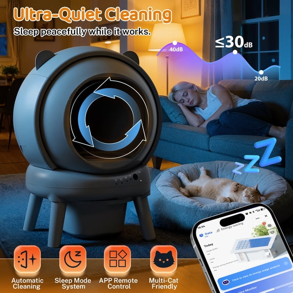 Famistar Automatic Cat Litter Box Self Cleaning, 100+15L Large Size Litter Box, 2.4G WiFi APP Control, Odor Removal, Safety Protection with Litter Mat & Liner
