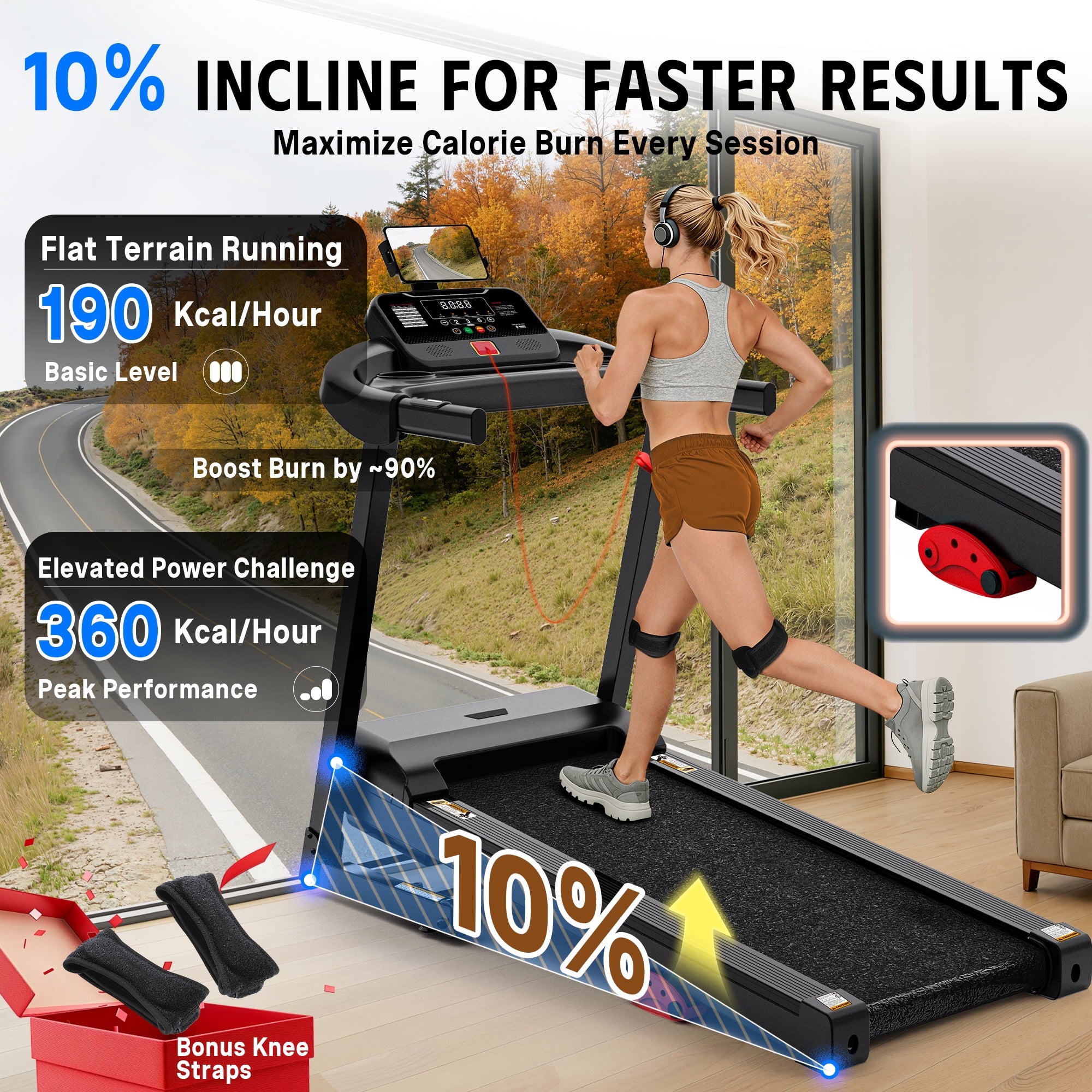AQUGOKS 3HP Foldable Home Treadmill with Incline, 3-Level Incline, 71 Preset Workouts, App & Bluetooth Control, Quiet Running, 300 lb Capacity, Shock‑Absorbing Deck, Walking Jogging & Running Machine