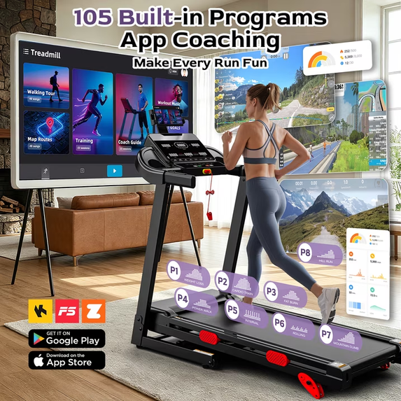 AQUGOKS Folding Electric Treadmill for Home, 9MPH 3.65HP Portable Treadmill w/ 10% Incline for Running Walking Exercise, 330lbs Capacity, APP Control, 105 Programs, Treadmill for Home