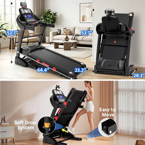AQUGOKS Auto Incline Folding Treadmill for Home, 400 LBS Capacity, 12 MPH Speed, 20% Automatic Incline, 5HP Motor, 71 Preset Programs, Bluetooth App