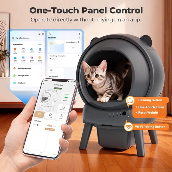Qvamodo Self Cleaning Cat Litter Box, Automatic Cat Litter Box with App Control, 100L Large Capacity, 8 Safety Sensors, Low Noise 35dB, Smart Litter Box for Multiple Cats