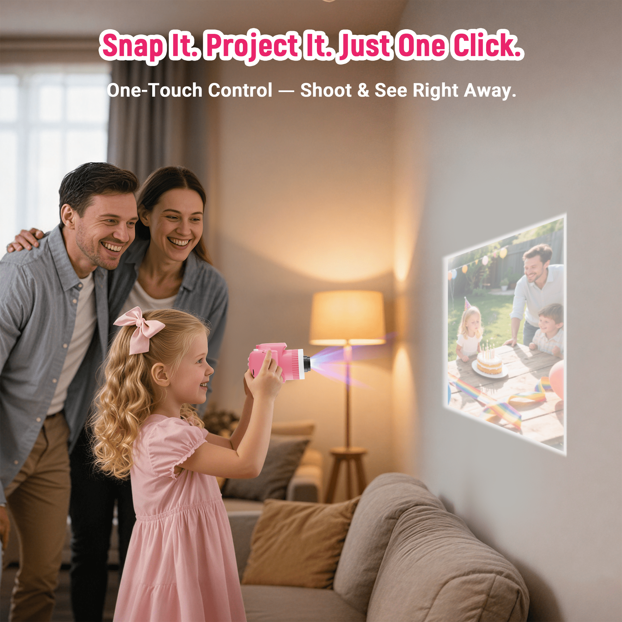 FaayFian Kids Camera with Projector - 1080P HD Video Recording, Simple Operation and Flexible Use, 6000mAh Big Battery & 32GB SD Card, Birthday Gift for Boys Girls (Pink)
