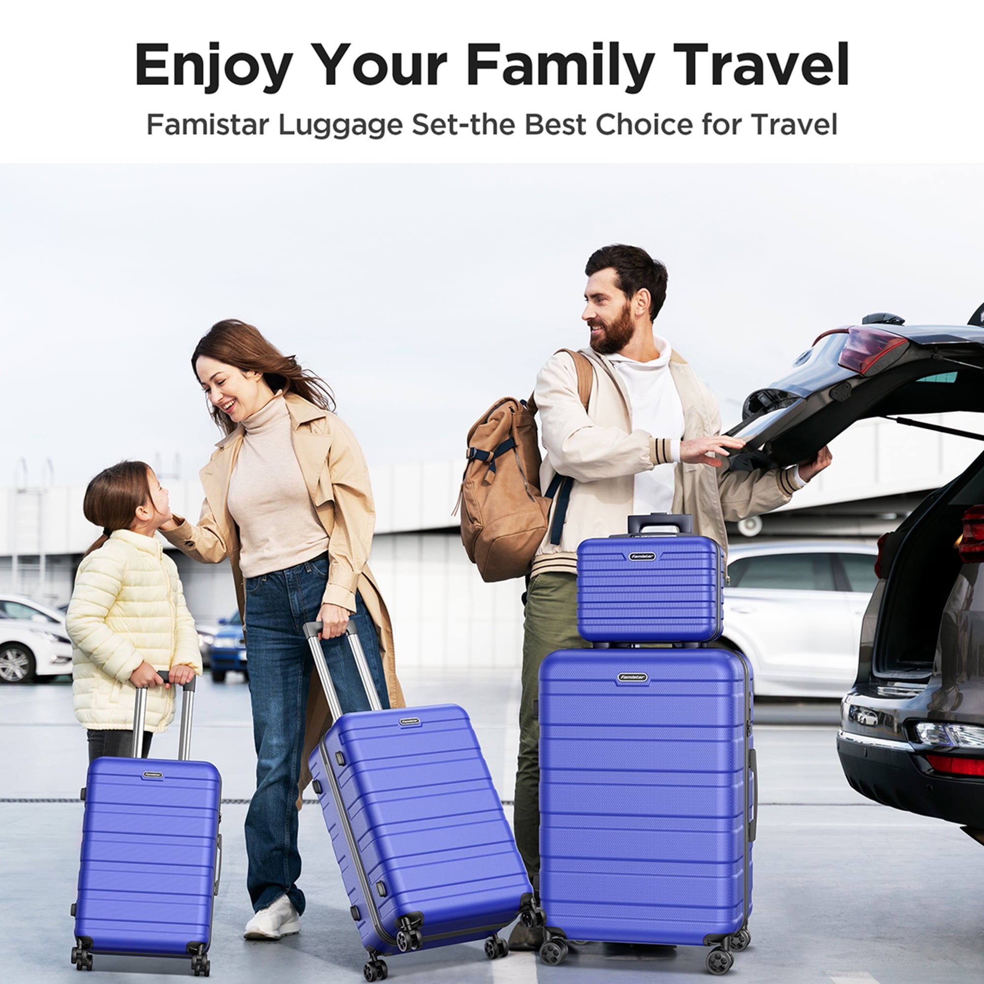 MAJUNES 4 Pcs Luggage Sets, ABS Hardshell Suitcase w/ Dual 360° Spinner Wheels & TSA Lock, Lightweight Durable Hardside Carry on Luggage for Travel, Deep Blue