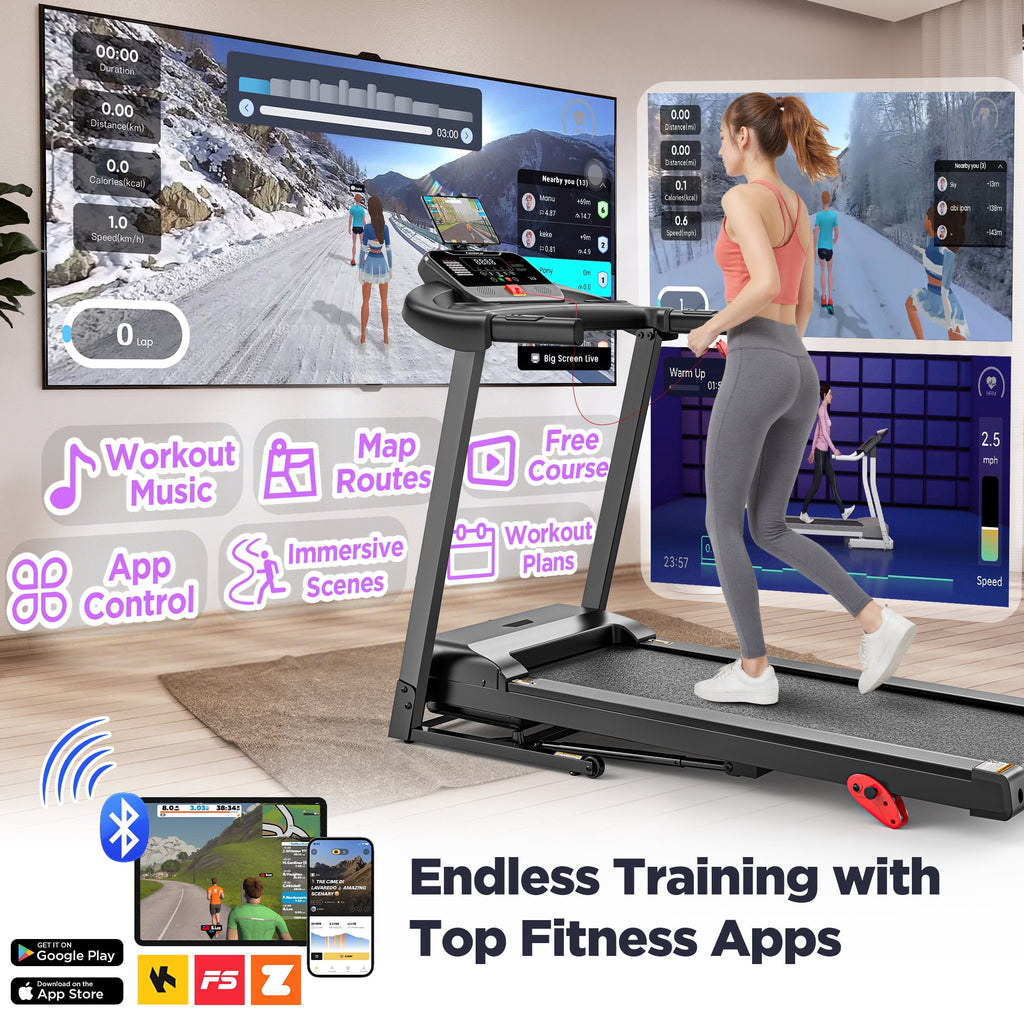 Famistar Treadmill for Home, Portable Folding Electric Exercise Treadmill with Adjustable Incline, APP Control, 64 Programs, 320 lb Capacity, 7.5MPH, Bluetooth Speakers, Running Walking Jogging, 12/23 Update