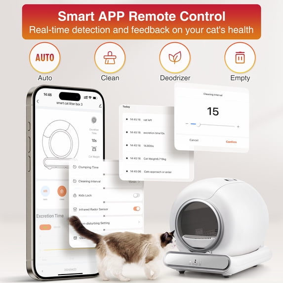 Qvamodo Self-Cleaning Automatic Cat Litter Box, Scheduled Self-Cleaning & Odor Removal with Smart APP Control, 65+9L Large Space for Multiple Cats, 100% Anti-pinch Structure