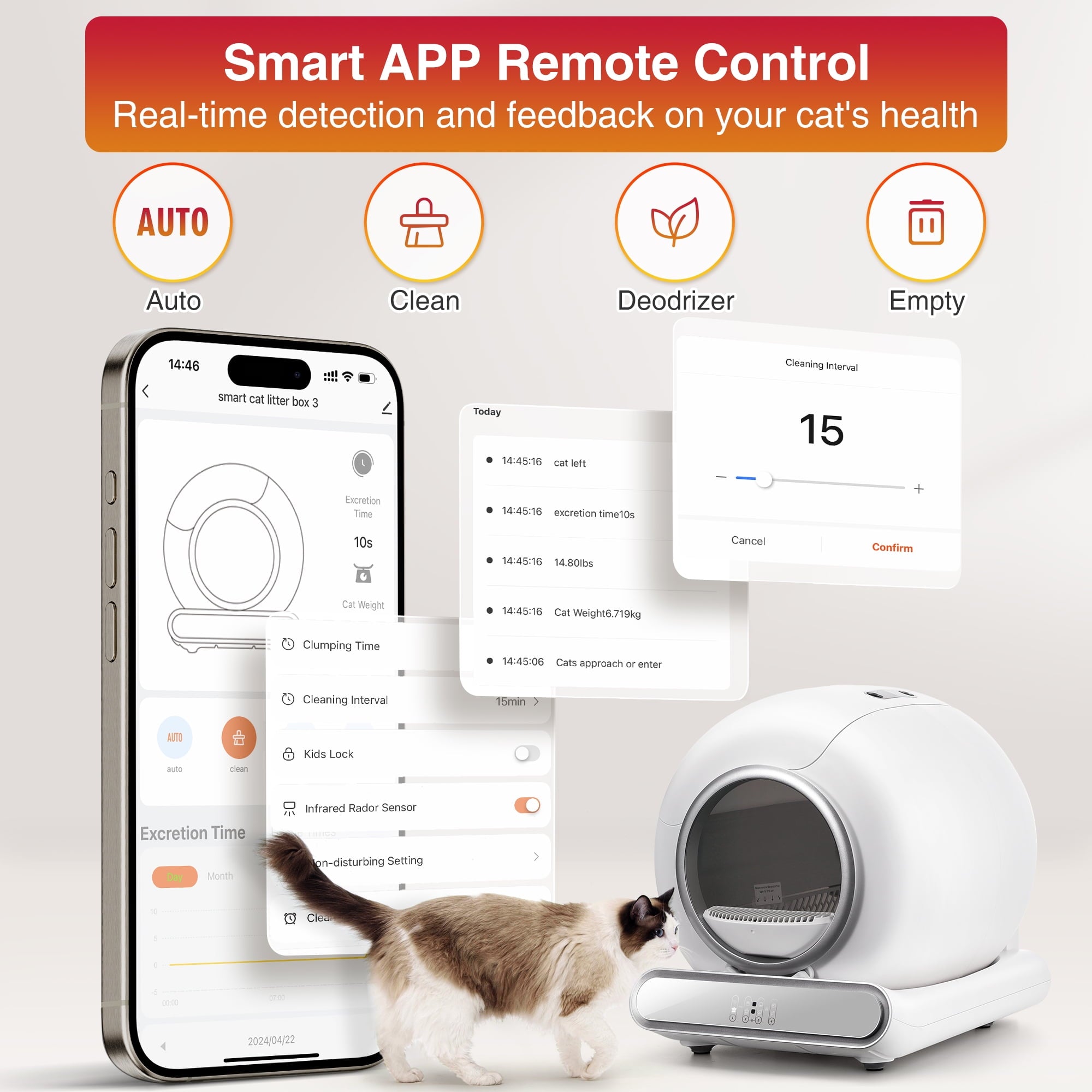Campmoy Self Cleaning Cat Litter Box, Automatic Litter Box with APP Control, Odor Removal, Safety Protection, 65L+9L Large Capacity, Litter Box with 2 Liners & Baffle Plate