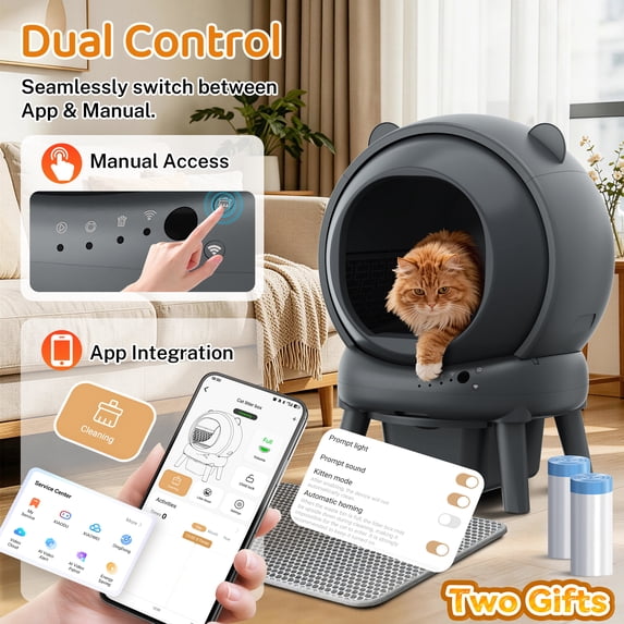 Famistar Automatic Cat Litter Box Self Cleaning, 100+15L Large Size Litter Box, 2.4G WiFi APP Control, Odor Removal, Safety Protection with Litter Mat & Liner