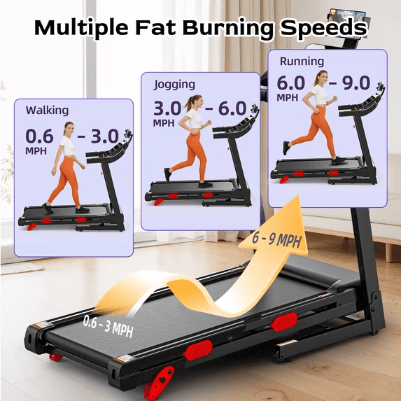 AQUGOKS Folding Electric Treadmill for Home, 9MPH 3.65HP Portable Treadmill w/ 10% Incline for Running Walking Exercise, 330lbs Capacity, APP Control, 105 Programs, Treadmill for Home