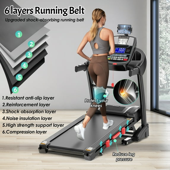 FaayFian 300lbs Capacity Treadmill, Folding Treadmill with 15%Incline, Electric Treadmill with APP Control, 0.6-10MPH, 64+3+3+1Programs, Shock Absorption