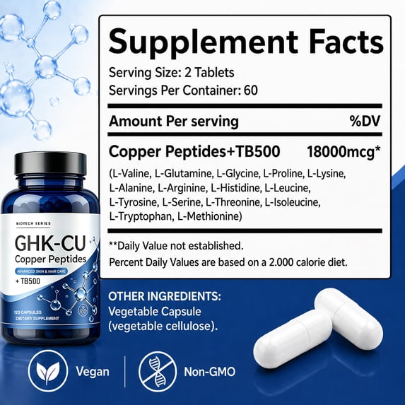 MAJUNES GHK-Cu Peptide Supplement – GHK-Cu Copper Peptide 18000mcg per Serving, Skin & Hair Support | Amino Acid Blend, Vegan Non-GMO, 120 Non-GMO Vegetable Capsules