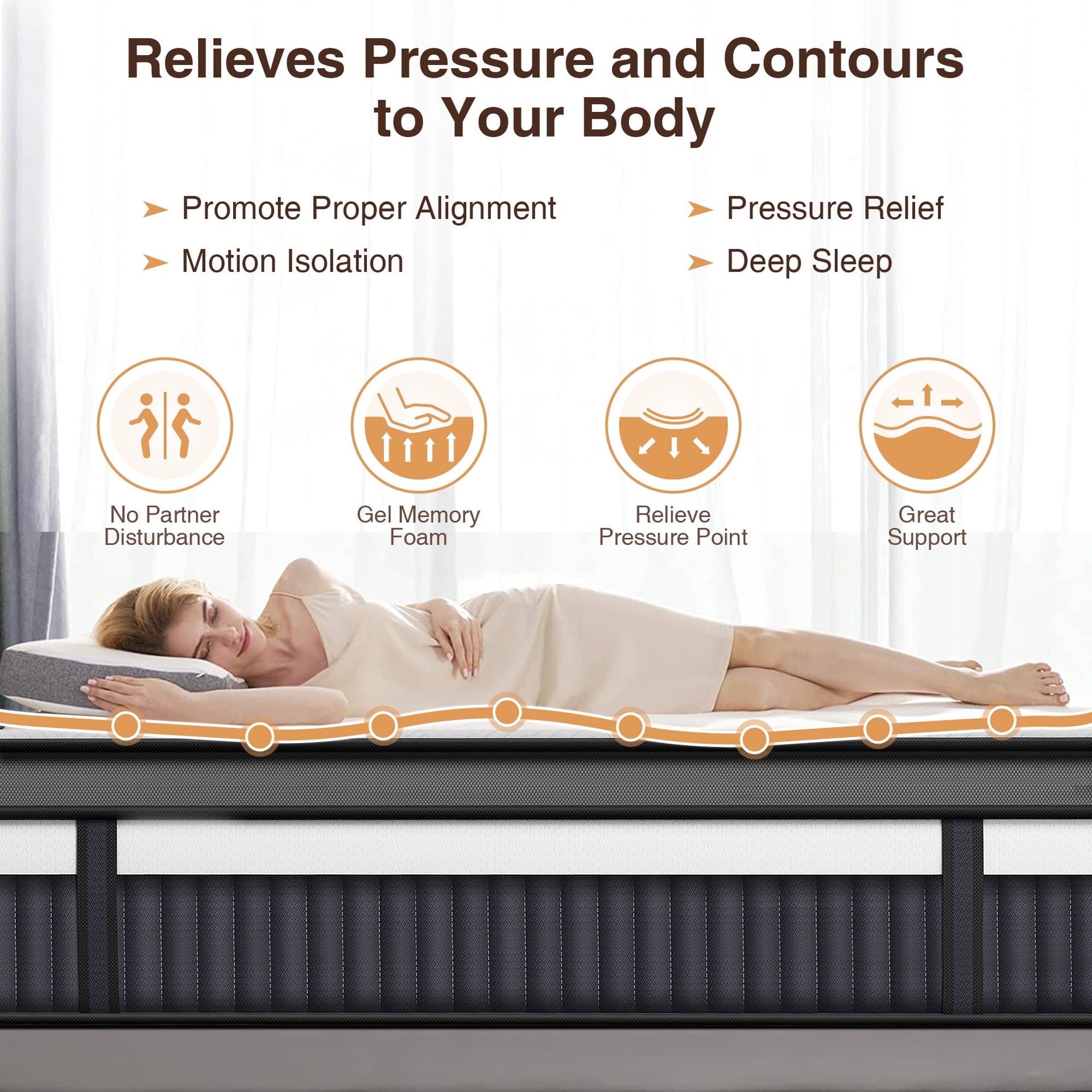 Campmoy King Mattress, 14 Inch Gel Memory Foam Hybrid Mattress in a Box, Cooling & Breathable Design, Zoned Pressure Relief, Medium Firm Feel, CertiPUR-US Certified