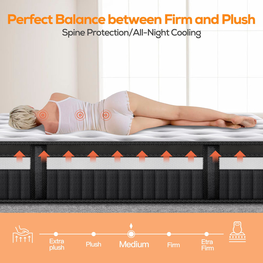 MAJUNES King Mattress, 14 In King Mattress Memory foam, King Mattress in a Box, Breathable Certified Safe Foams & Fabric, Zoned Pressure Relief