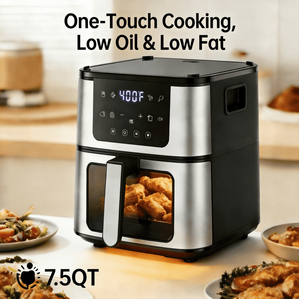 FaayFian 7.5QT 8-in-1 Air Fryer Oven, Cook From Fries to Cake, Digital Touchscreen with 8 Presets, Includes 100 Cooking Liners