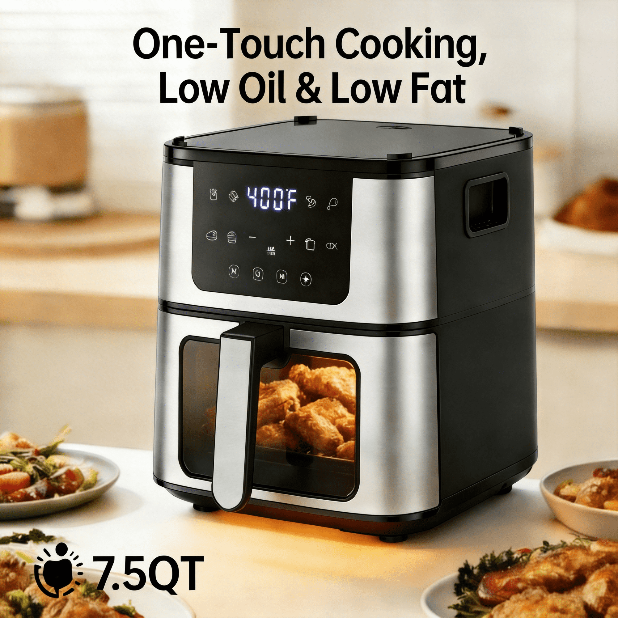 FaayFian 7.5QT 8-in-1 Air Fryer Oven, Cook From Fries to Cake, Digital Touchscreen with 8 Presets, Includes 100 Cooking Liners