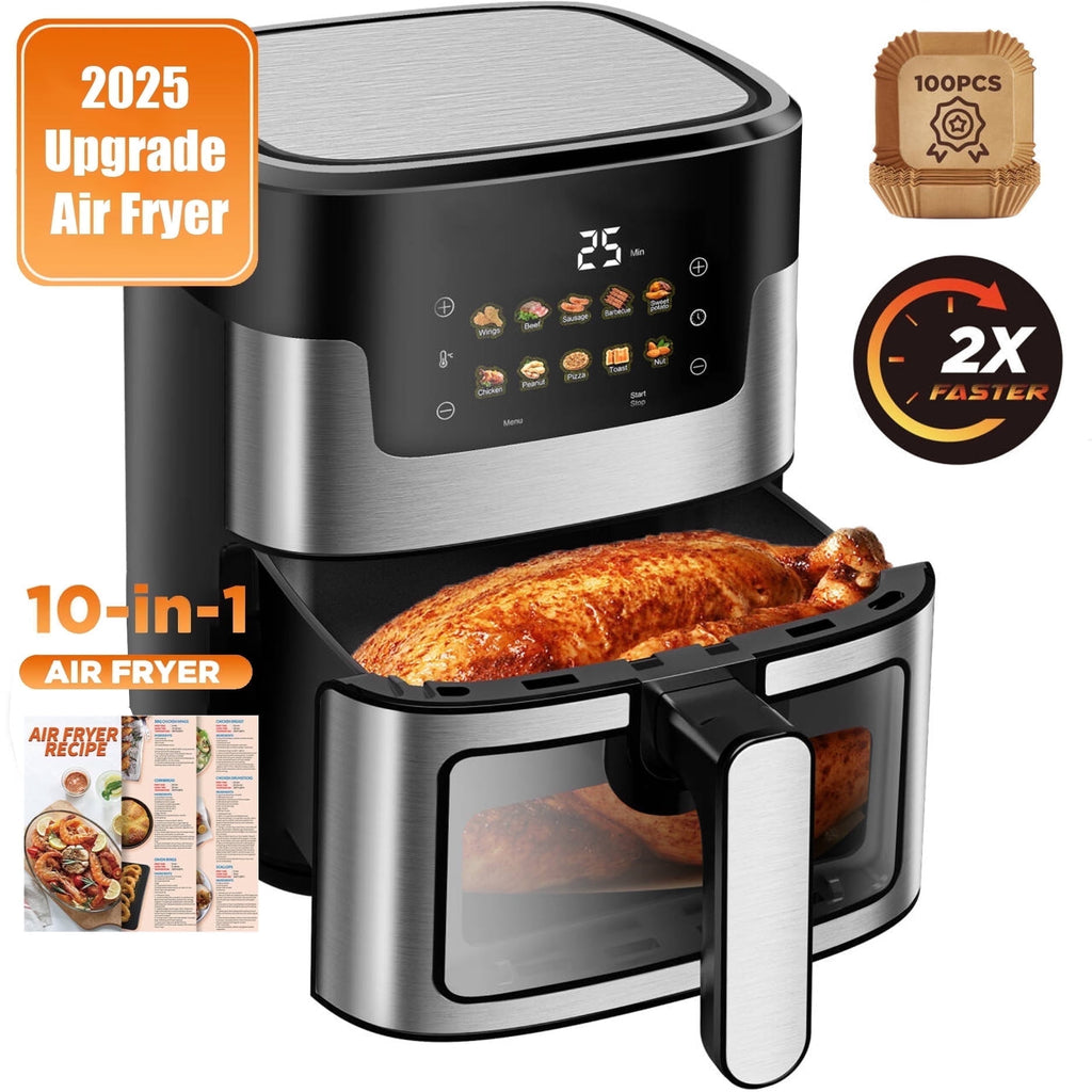 FaayFian 7.5QT Air Fryer Oven, 10 in 1 Oil-Less Air Fryer Toaster Oven, Dishwasher-Safe, 100Pcs Liner