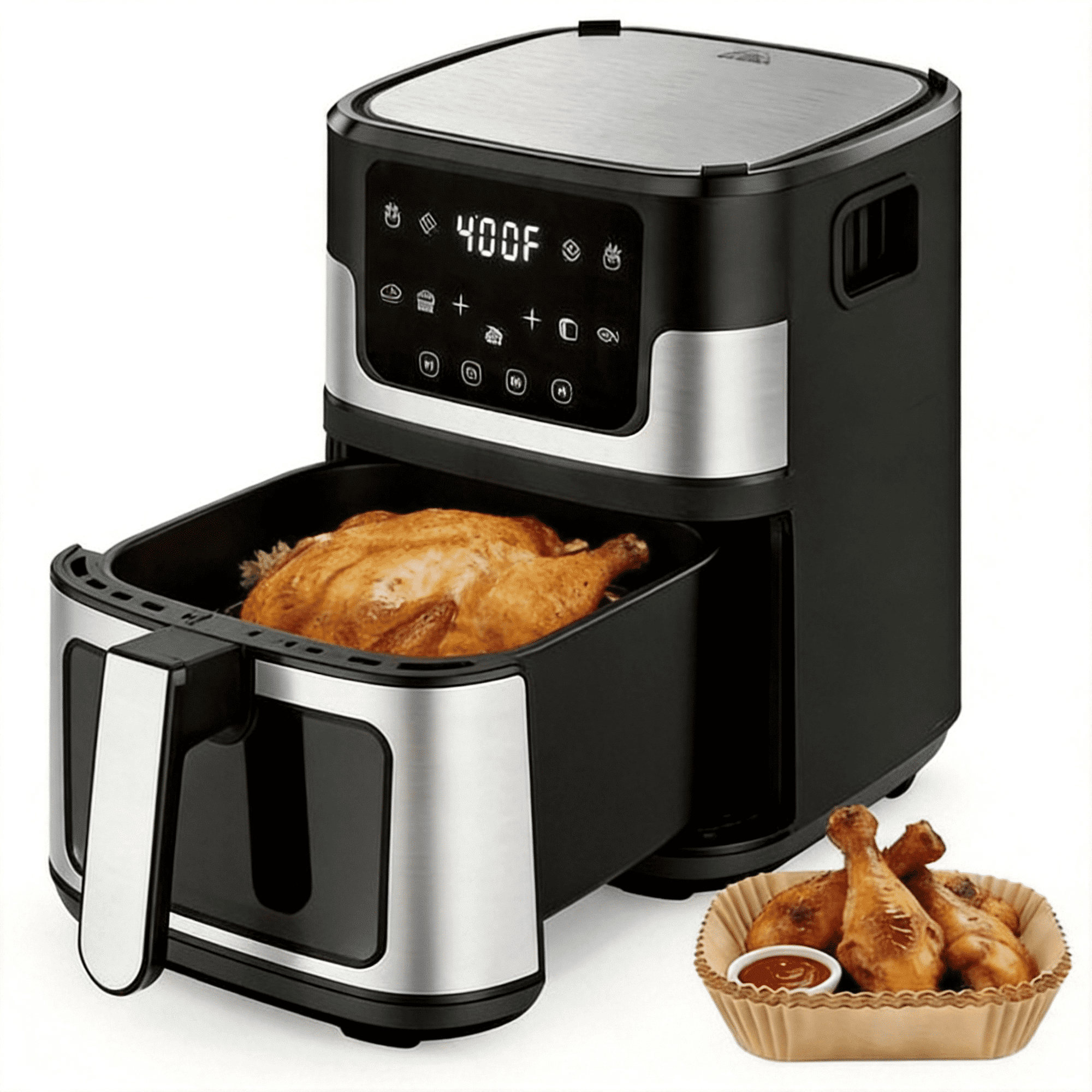 FaayFian 7.5QT Air Fryer Oven, 8 Presets Digital Touchscreen, Dual-Layer Cooking with Searing Grill Plate, Viewing Window
