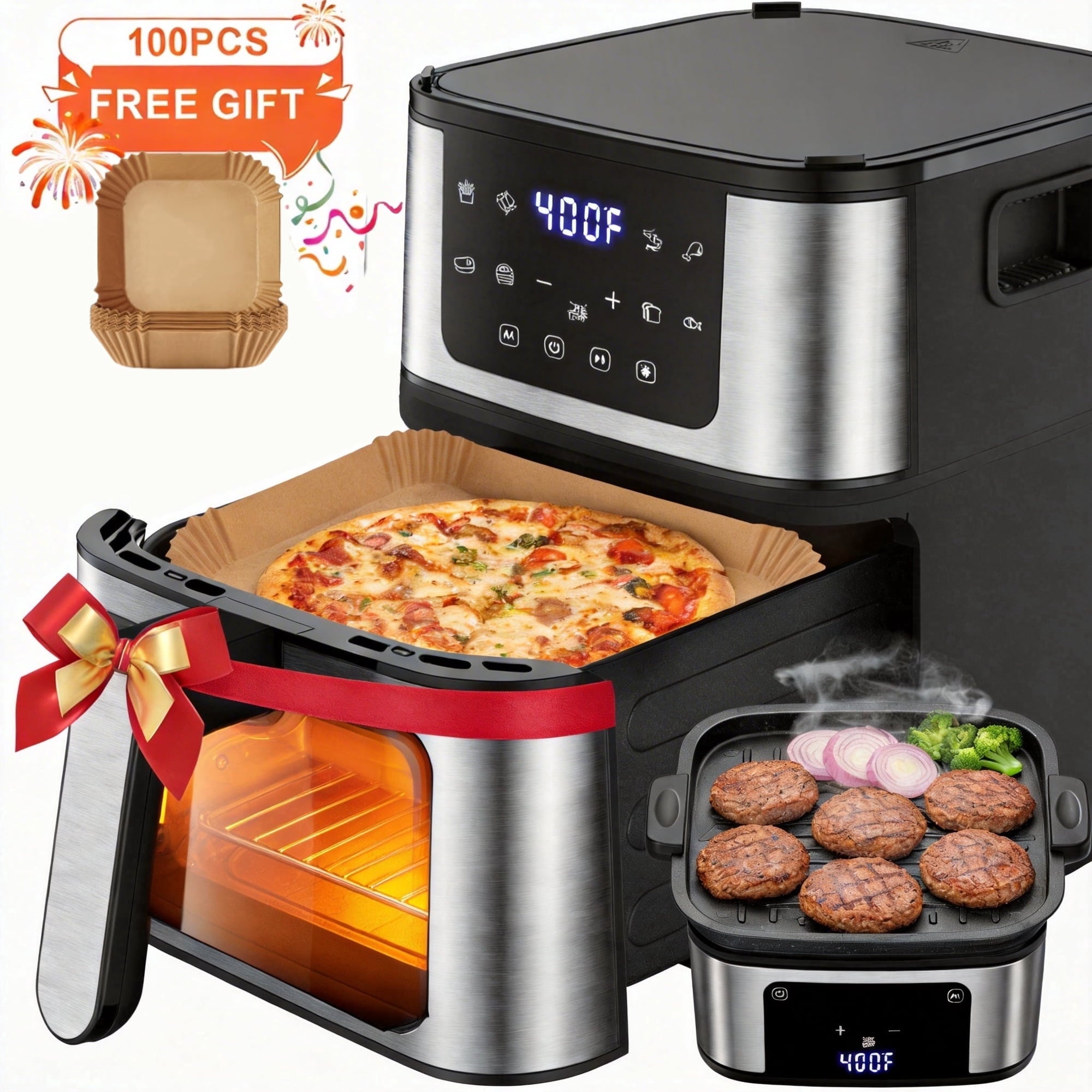 AQUGOKS 7.5QT Air Fryer with 8 Food Preset, LED Digital Touch Screen, 360° Hot Air, 95% Less Oil Healthy Cooker for Family Size, Nonstick Easy Clean Basket