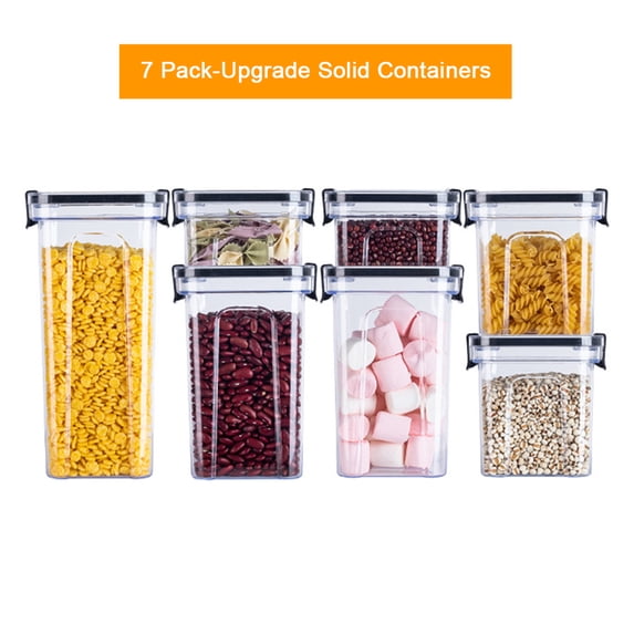 Famistar 7 Pack Airtight Food Storage Containers Set with lids for Pantry Kitchen Organization - BPA Free Clear Kitchen Canisters for Cereal, Rice, Flour & Oats - Free Marker, 24 Labels, 2 Measuring Sets