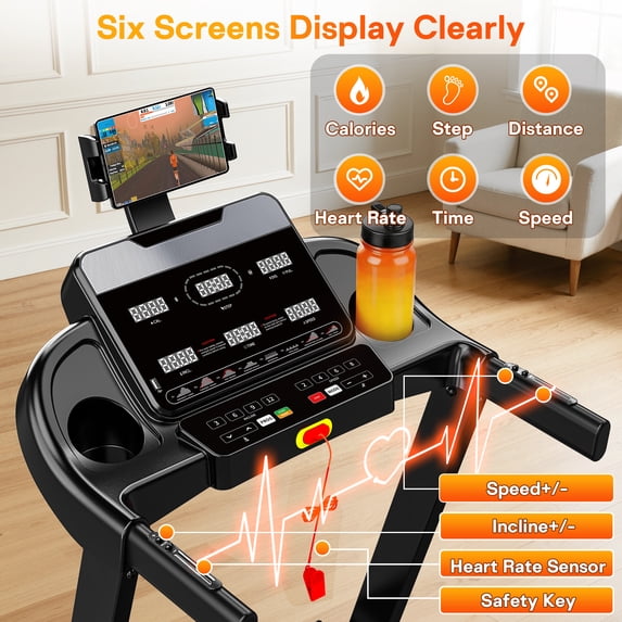 FaayFian Treadmill with 15% Incline,Portable Treadmills for Home Small, Incline Treadmill with Handle Bar, Walking Pad Foldable exercise treadmill with 3.8HP Quiet Brushless, LED Dispay, 300LBS Capacity