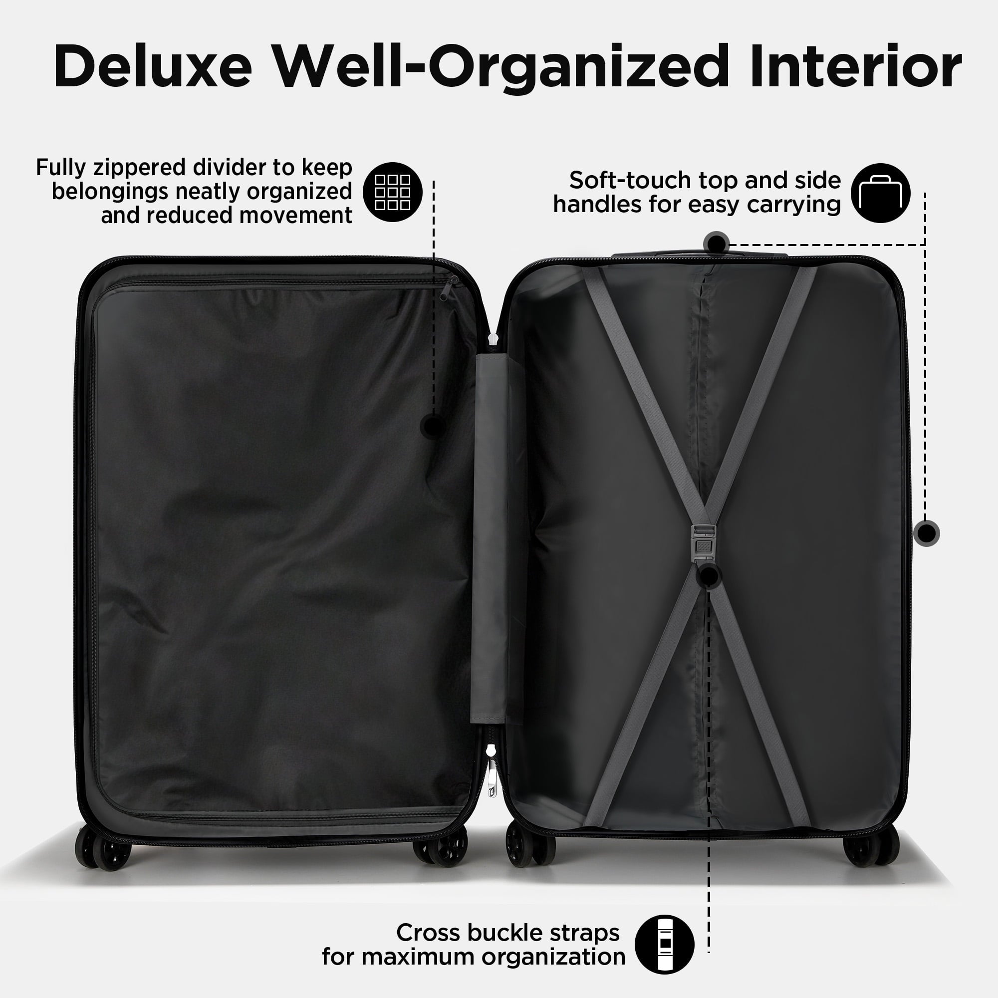 Campmoy Hardshell Luggage 11 Piece Set, Lightweight Suitcases with 360° Spinner Wheels & Lock, 20" Carry-On + 24"/28" Checked Luggage + 14" Travel Case, Black