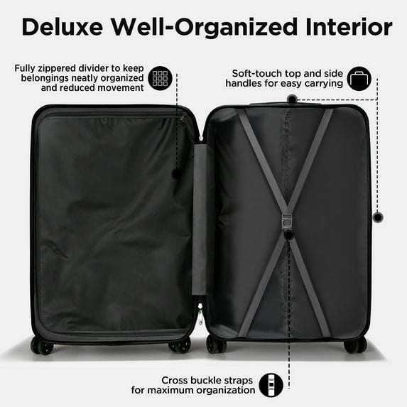Qvamodo Luggage 11 Piece Set,Lightweight Carry On Luggage Suitcase Set with Lock & Spinner Wheels Hardside Luggage Set 14in/20in/24in/28in, Black
