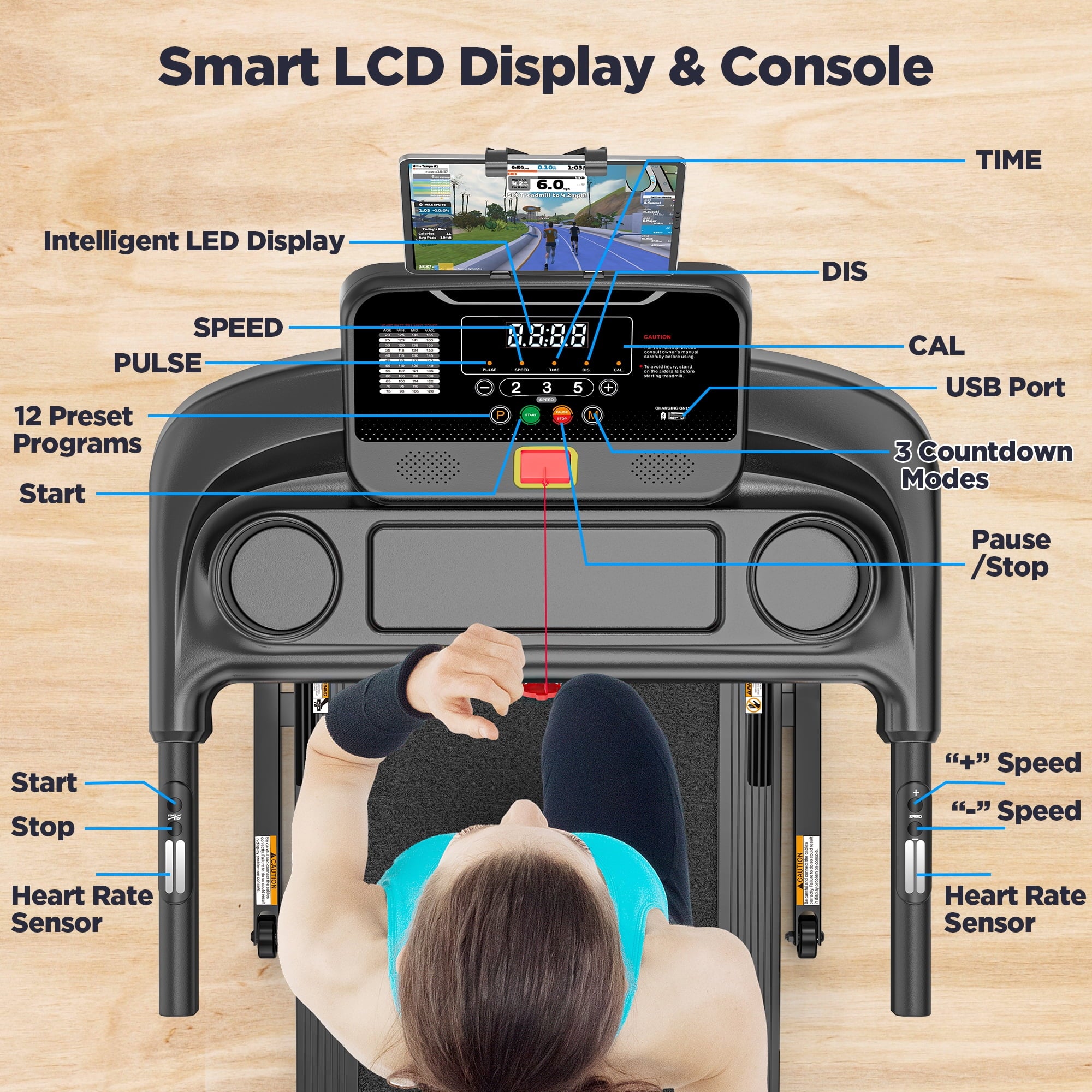 WNANEEZ 3.75HP Folding Treadmill for Home with 9% Incline, 7.5 MPH Max Speed, 350 lbs Capacity, Bluetooth Speaker & APP Control, Shock Absorption Running Belt