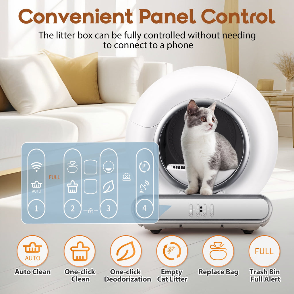 Campmoy Self Cleaning Cat Litter Box, Automatic Litter Box w/ Liner, Dual Sensor Protection for Multi Cat, APP+ Panel Control, Odor Removal, Health Monitoring, Large Capacity Litter Box