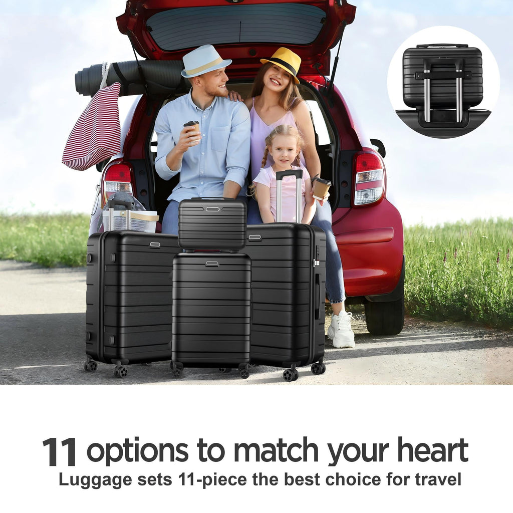 Campmoy 11 Piece Hardside Luggage Suitcase Set with 360° Double Spinner Wheels Integrated TSA-style Lock ABS Hardshell Luggage for Travel Trips Business