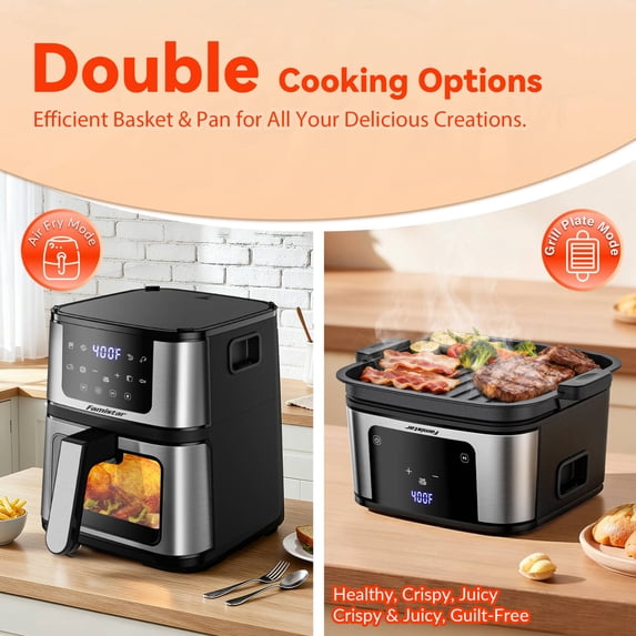 ODYAAZ Air Fryer 7.5QT, 10 Preset Programs Air Fryer Oven, 10-in-1 Digital LED Touch Screen, 95% Less Oil, Dishwasher-Safe, 1400W Fast Heating, Visible Window, Air Fryer with 100Pcs Liner