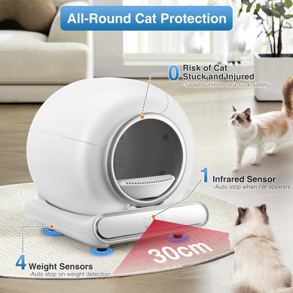 Campmoy Automatic Self-Cleaning Cat Litter Box, 360° Protection System, APP Remote Control, 65L+9L Capacity, Low Noise Cat Litter Container