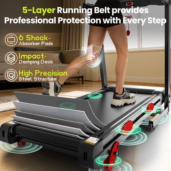 FaayFian 300 lbs Capacity Portable Treadmill for Home&Office, 3.75HP Brushless Motor Treadmill with Manual Incline, 105 Programs, APP Control, Tablet Holder, 9MPH, Exercise treadmill for Walking, Jogging
