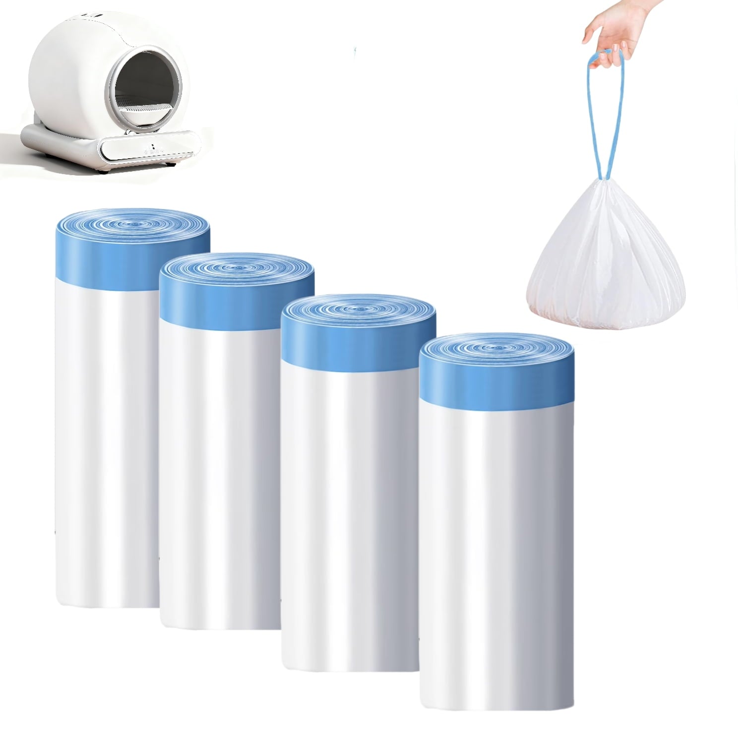 Famistar 80 Counts Cat Litter Box Liners, Compatible with Automatic Self-Cleaning Litter Boxes, Thick Drawstring BagsThick Heavy Duty Cat Litter Bags Replacement