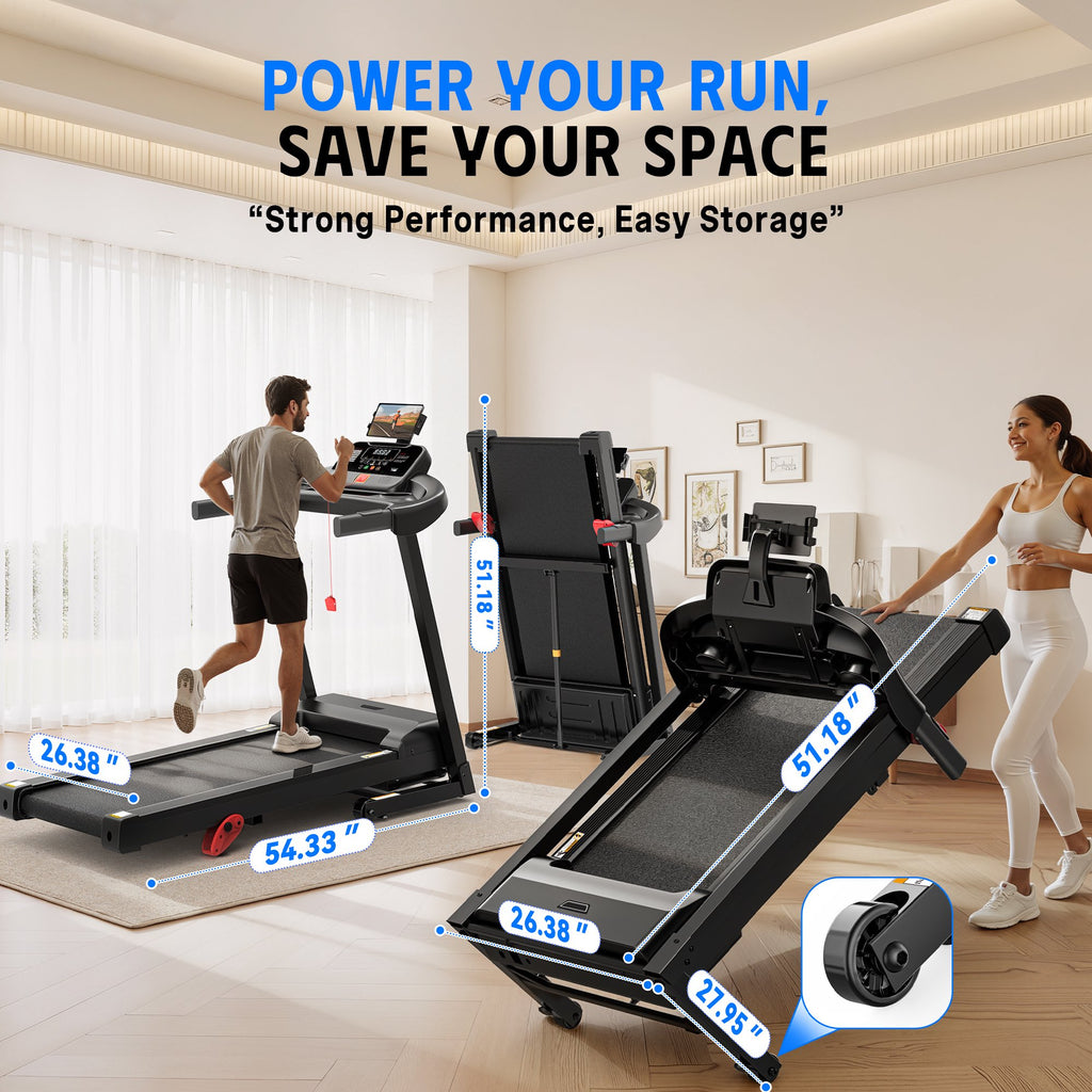 AQUGOKS Compact Folding Exercise Treadmill for Home with Incline (3.75HP Brushless Motor, 300lbs Capacity, 3-Level Incline, Heart Rate Sensors + Emergency Stop), treadmill for Walking, Running