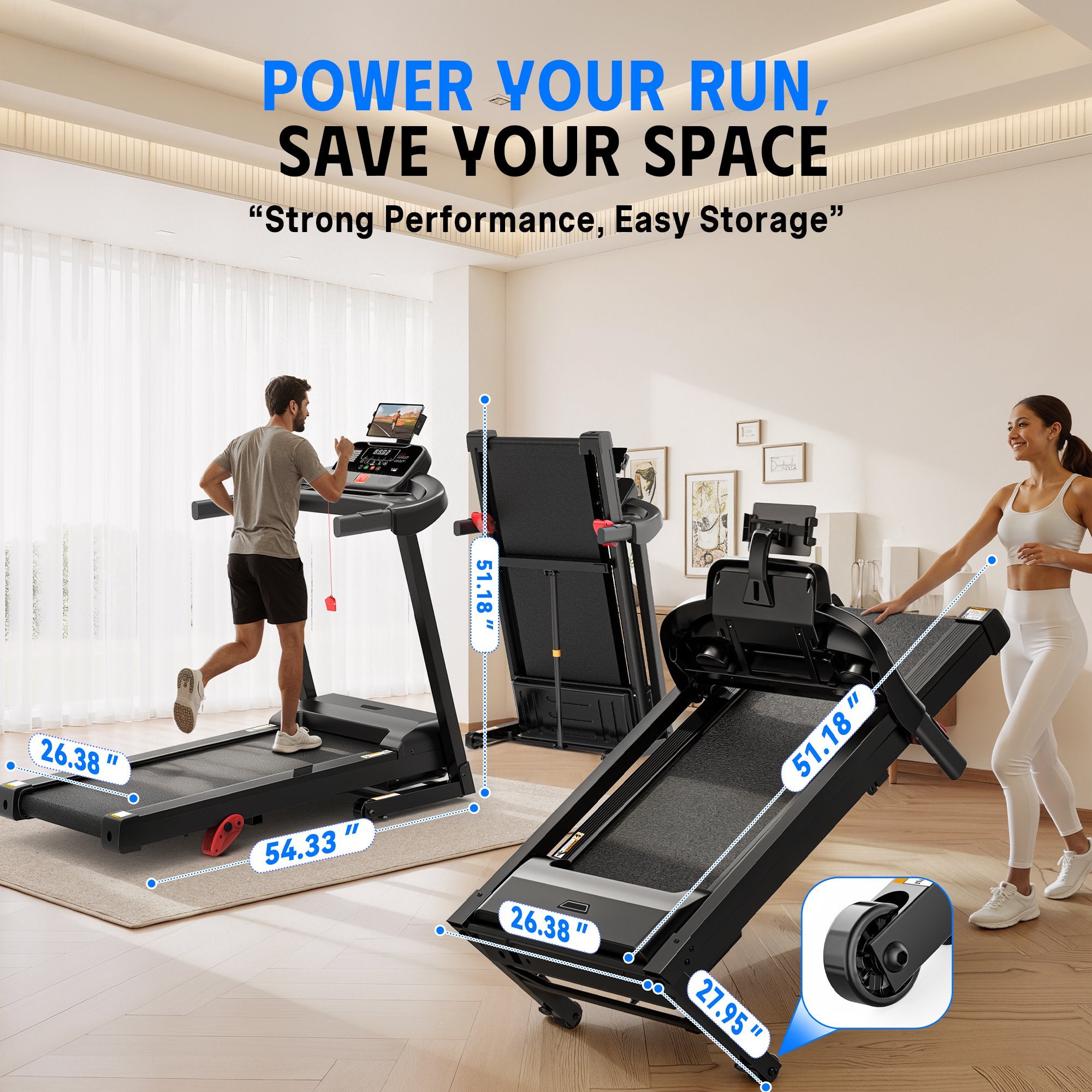 AQUGOKS Compact Folding Exercise Treadmill for Home with Incline (3.75HP Brushless Motor, 300lbs Capacity, 3-Level Incline, Heart Rate Sensors + Emergency Stop), treadmill for Walking, Running