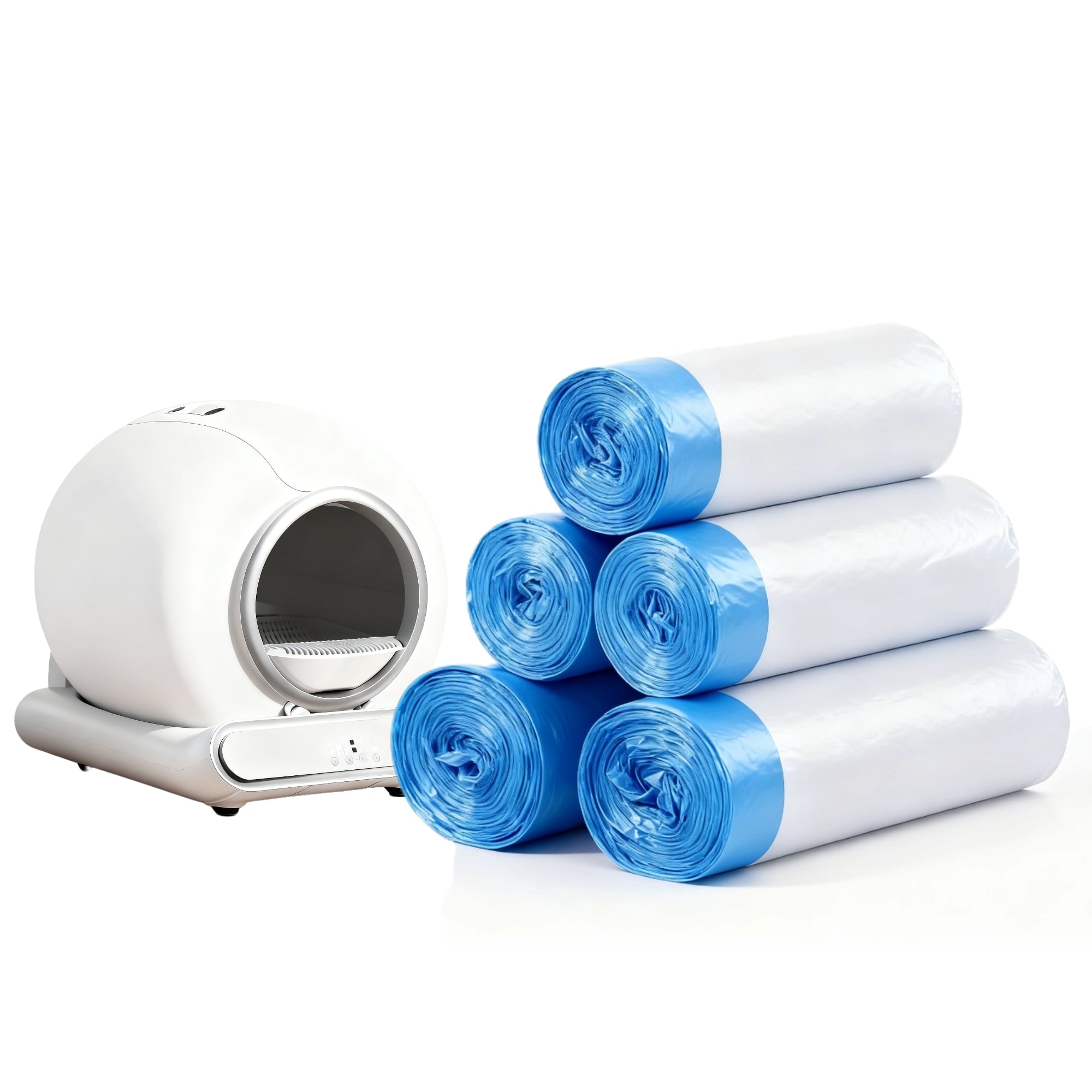 FaayFian 80PCS Cat Litter Box Liners, Heavy Duty Drawstring Waste Bags for Automatic Self-Cleaning Litter Boxes, White (Unscented)