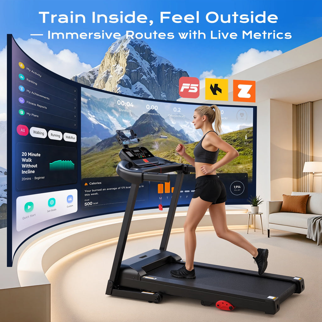 FaayFian Treadmill 300lbs Capacity, Folding Treadmill for Home with 6% Incline , 0.6-7.5MPH, APP Control, Shock Absorption, 71 Programs, Home&Office