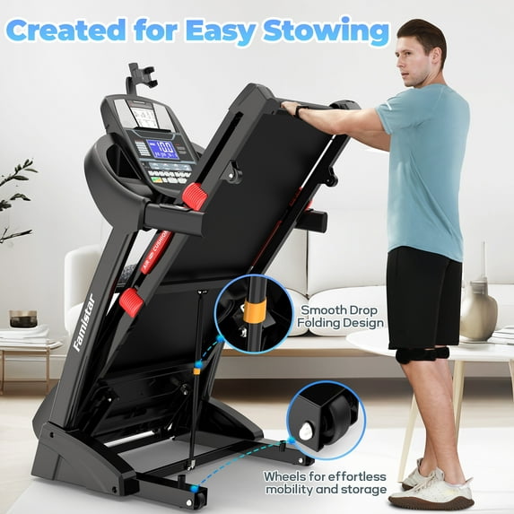 Famistar 15% Auto Incline Treadmill, 4.95HP Folding treadmill 300-400lb Capacity, 71 Smart Program, 10MPH Fast Speed, APP Control for Personalized Workout, Jogging Walking Home Treadmill w/ HiFi Speakers