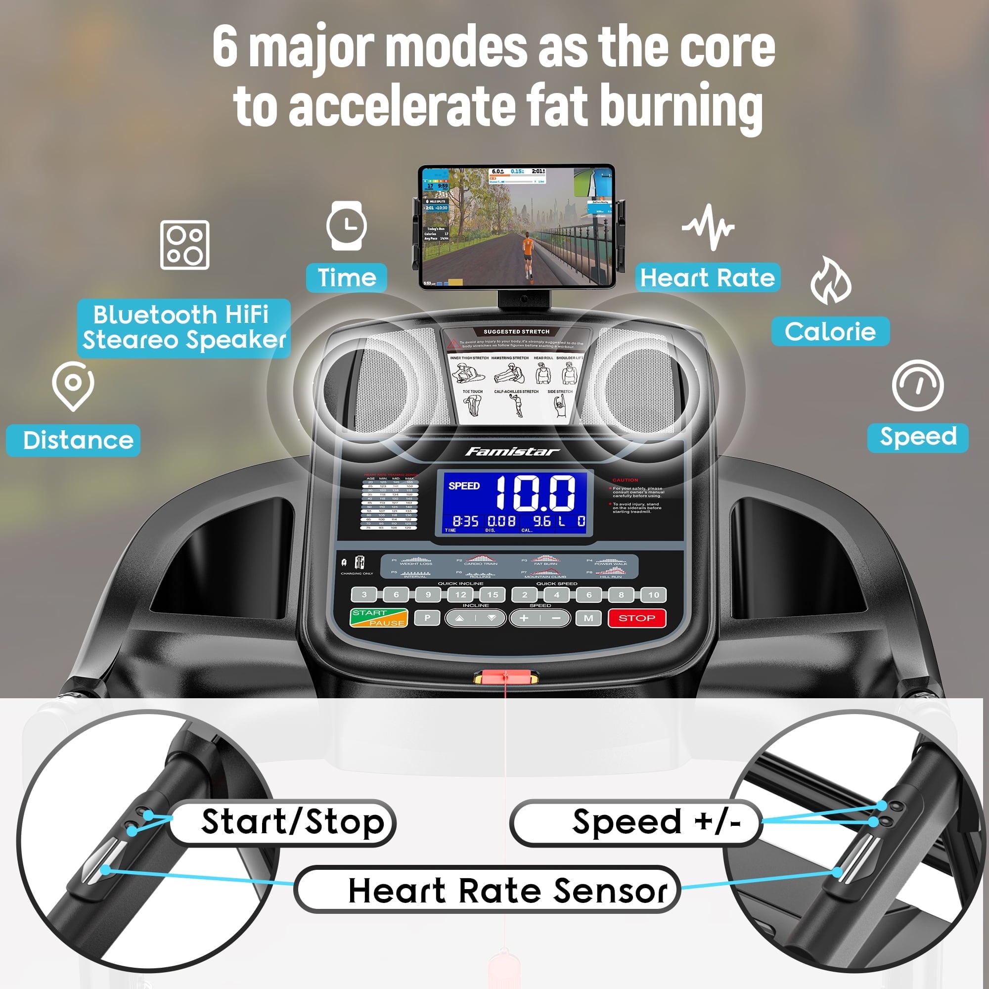FaayFian Folding Treadmill with 4.95HP Motor, 15% Auto Incline, 10 MPH Speed, Bluetooth Speakers, FitShow APP, Shock-Absorbing Deck, 300 LB Capacity for Home Use