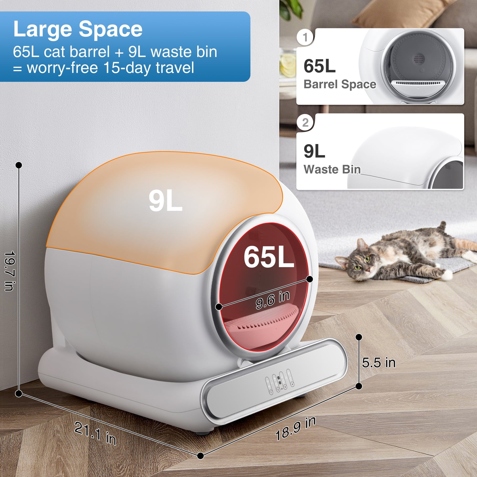 WNANEEZ Automatic Self Cleaning Litter Box for Multiple Cats, Scoop-Free Covered Smart Litter Box with Lid, 65L+9L Large Capacity, APP Remote Control with Health Monitoring, Odor Control, Litter Box Bags