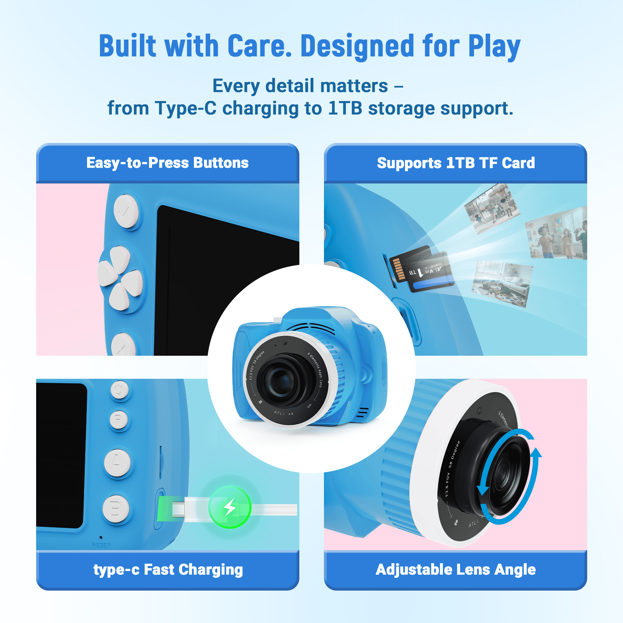Qvamodo Kids Camera, Camera for Kids with Projector, Offers Projection,1080p Video Recording, Kids Digital Camera Birthday Gifts for Boys Girls 32GB SD Card, Music Playback, Portable Design