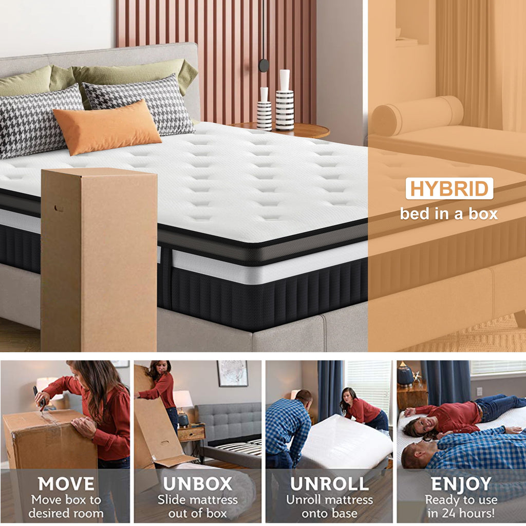FaayFian Queen Size Memory Foam Mattress, 14" Innerspring Hybrid Mattress, Multiple Size