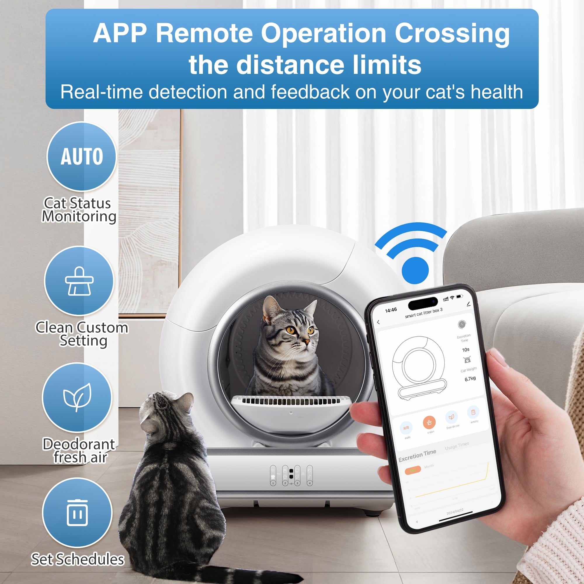 WNANEEZ APP-Controlled Smart Cat Litter Box-Automatic Cleaning, Odor Elimination, Ideal for Multiple Cats, White