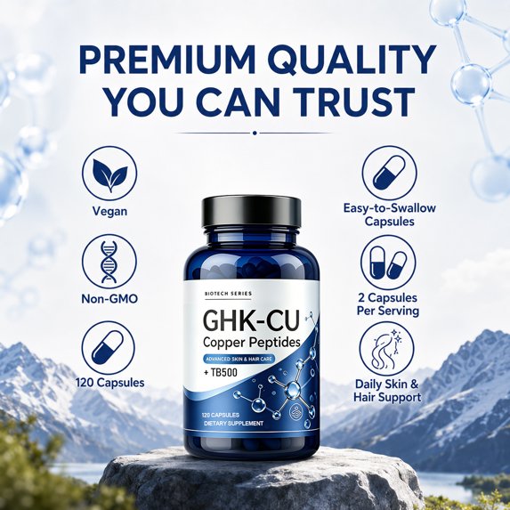 MAJUNES GHK-Cu Copper Peptide Dietary Supplement, High Potency 18,000mcg Formula High Potency, Radiant Skin Elasticity, Collagen Support, Hair Quality & Healthy-Looking Glow, 120 Vegan Capsules