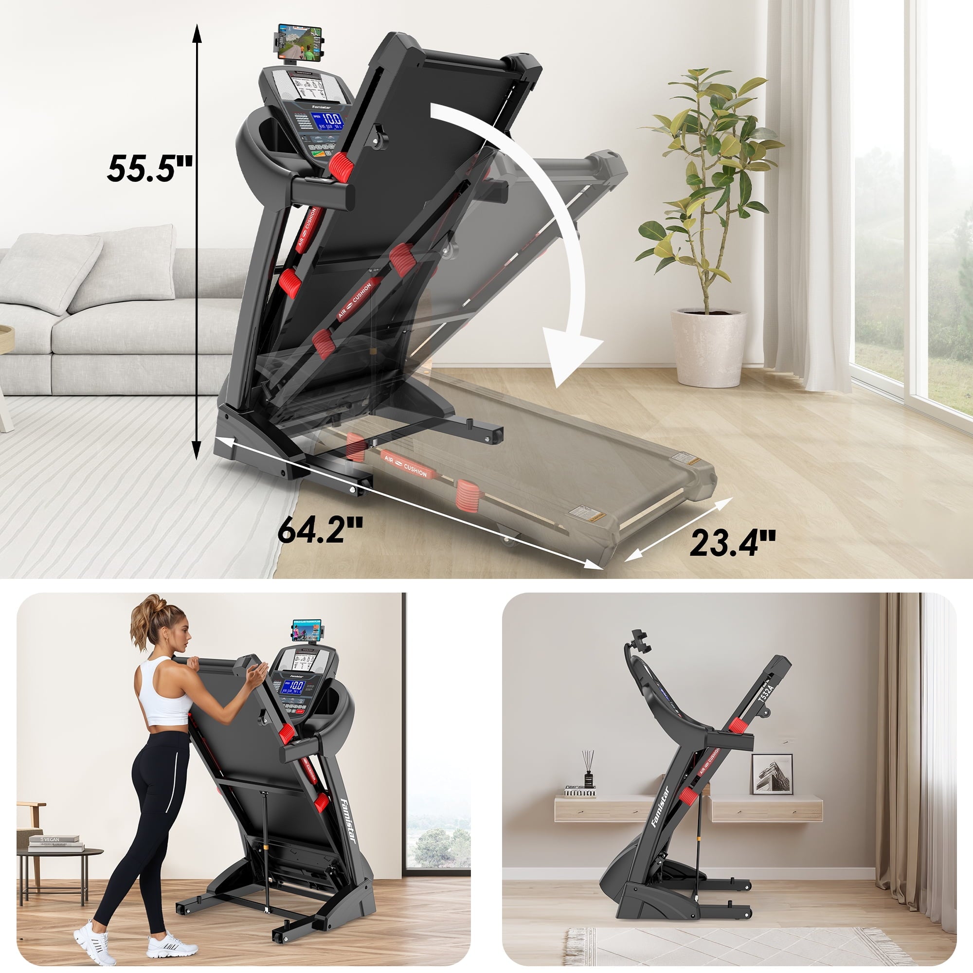 Qvamodo Treadmill with 15% Auto Incline, Treadmills for Home, Treadmill with 300lbs Capacity, Folding Treadmill with 18’’ Wide Belt, 4.5HP Brushless Motor, APP Control, 0.6-10MPH, 64Preprograms