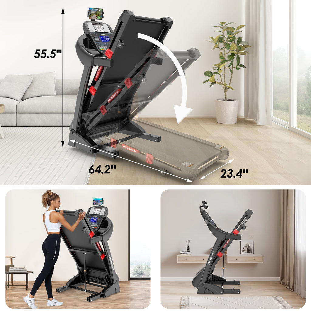 Qvamodo Treadmill with 15% Auto Incline, Treadmills for Home, Treadmill with 300lbs Capacity, Folding Treadmill with 18’’ Wide Belt, 4.5HP Brushless Motor, APP Control, 0.6-10MPH, 64Preprograms