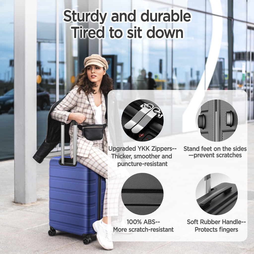 ODYAAZ Luggage Sets Expandable Lightweight Suitcases with Wheels ABS Durable Travel Checked Luggage TSA Lock Black 4pcs