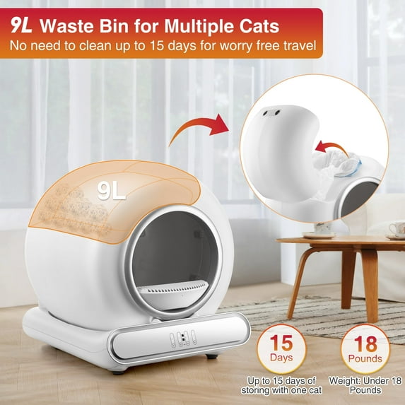 Famistar Self Cleaning Cat Litter Box, Automatic Cat Litter Box with APP Control, 65+9L Large Capacity, All-round Safety Protection, Fully Auto Cleaning, Support 2.4G WiFi Only, 2 Rolls Liner Gift