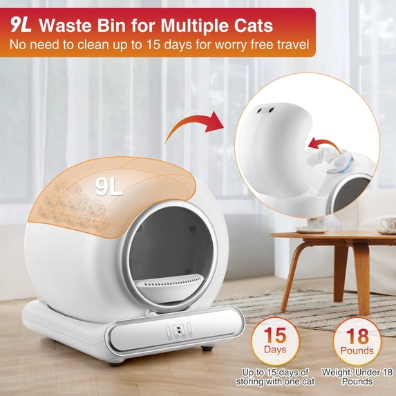 Campmoy Automatic Litter Box for Multi Cats, Self Cleaning Litter Box, APP Control + Panel Control, Anti-Pinch Safety Design, 74 Large Capacity, Odor Control, Quiet Operation, 2 Roll Liners