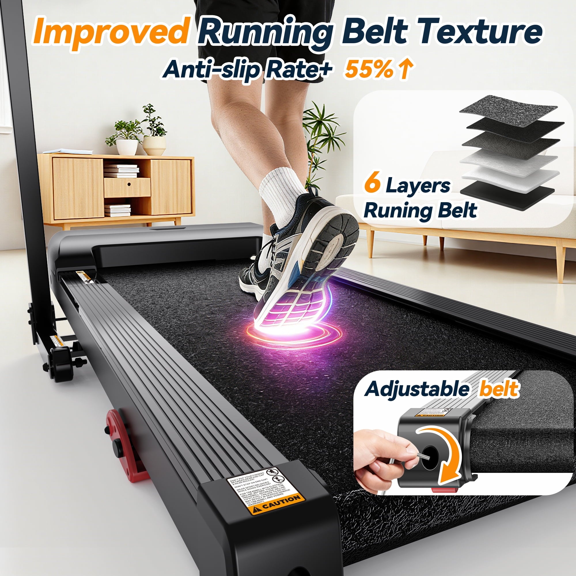 Qvamodo Compact 3.5HP Electric Treadmill for Home, Quiet Walking Pad with Handle & Adjustable Incline, Indoor Running Machine 300 lbs Capacity, Foldable Design, 71 Training Programs, Free Knee Pad Gift